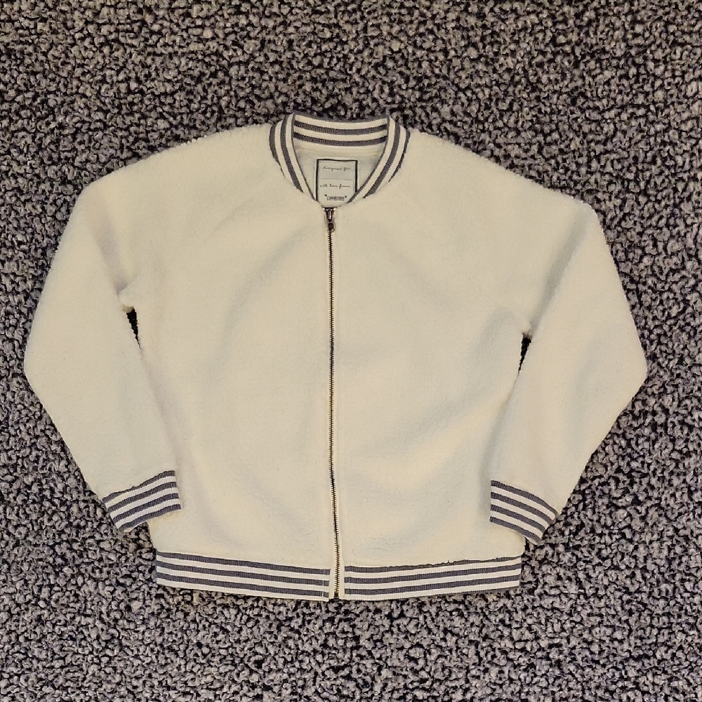 Gymboree White Sherpa Full Zip Bomber Style Jacket Girls Medium 7/8